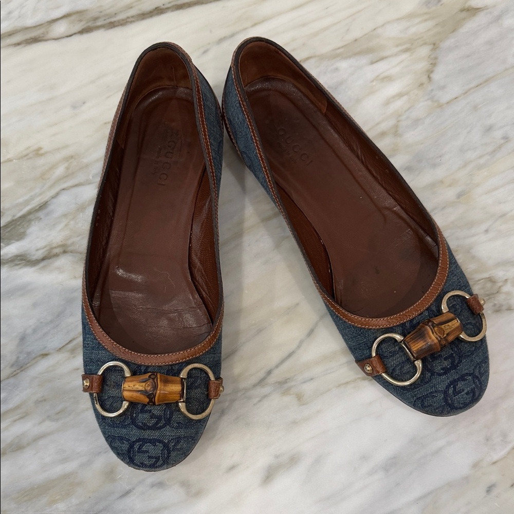 Gucci Jeans GG Interlocking Flex - Denim and Brown Loafers Size 6